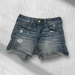 American Eagle Hi Rise Shortie Super Stretch Distressed Jean Shorts Women's Sz 2